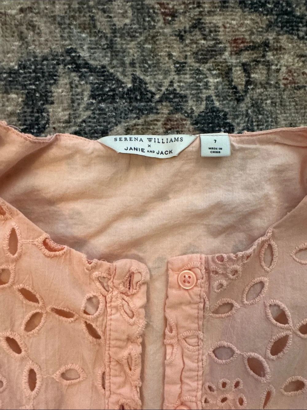 Janie and Jack Peach Eyelet Puff-Sleeve Dress